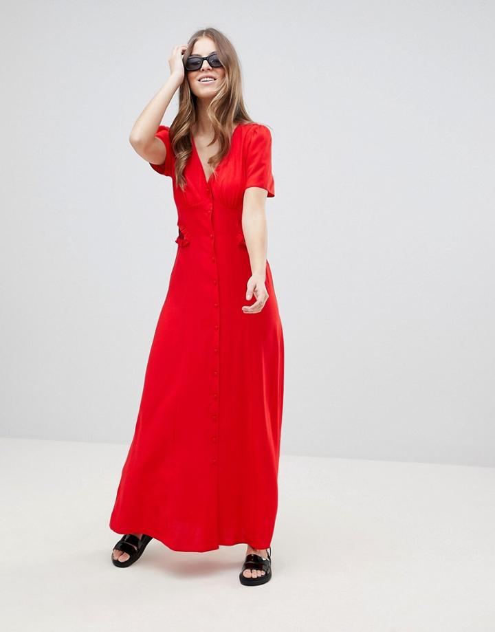 Asos Design Button Through Maxi Dress - Red