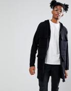 Asos Knitted Parka In Black With Utility Pockets - Black