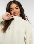 Wrangler High Neck Cable Knit Sweater In Cream-white