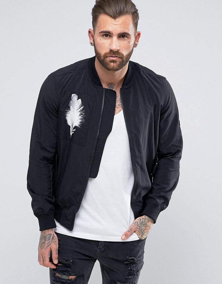 Religion Bomber Jacket With Graphic Patches - Black