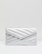 Asos Quilted Clutch Bag In Water Based Pu - Silver