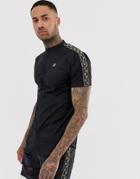 Siksilk Short Sleeve Shirt In Black With Gold Detailed Side Stripe - Black