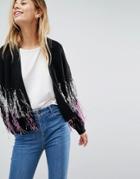 Asos Cardigan With Metallic Fringe Detail - Black