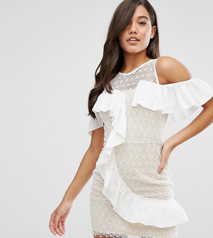 Dark Pink Lace Mini Dress With Asymmetric Ruffle-white