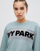 Ivy Park Sheer Panel Flocked Crop T-shirt In Mint - Blue