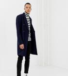 Asos Design Tall Wool Mix Double Breasted Overcoat In Navy - Navy