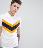 Asos Design Tall Polo Shirt With Chevron Cut And Sew In White - White