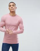 Asos Muscle Fit T-shirt With Long Sleeves In Pink - Pink