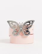 Asos Design Waist And Hip Belt With Butterfly Buckle In Pink