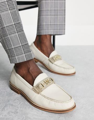 Walk London Riva Snaffle Loafers In White Leather