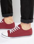 Asos Lace Up Sneakers In Burgundy Canvas With Toe Cap - Red