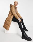 New Look Longline Puffer In Camel-neutral