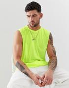 Good For Nothing Cut Away Tank In Neon Yellow With Script Logo - Yellow