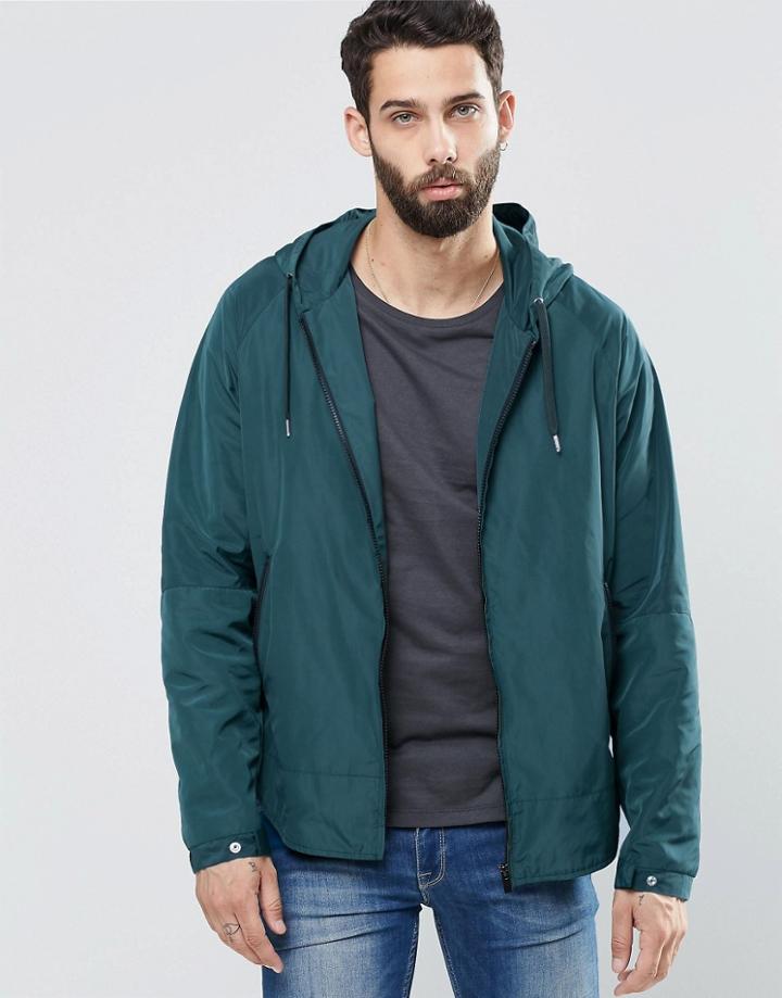Asos Zip Through Windbreaker In Dark Khaki - Dark Khaki