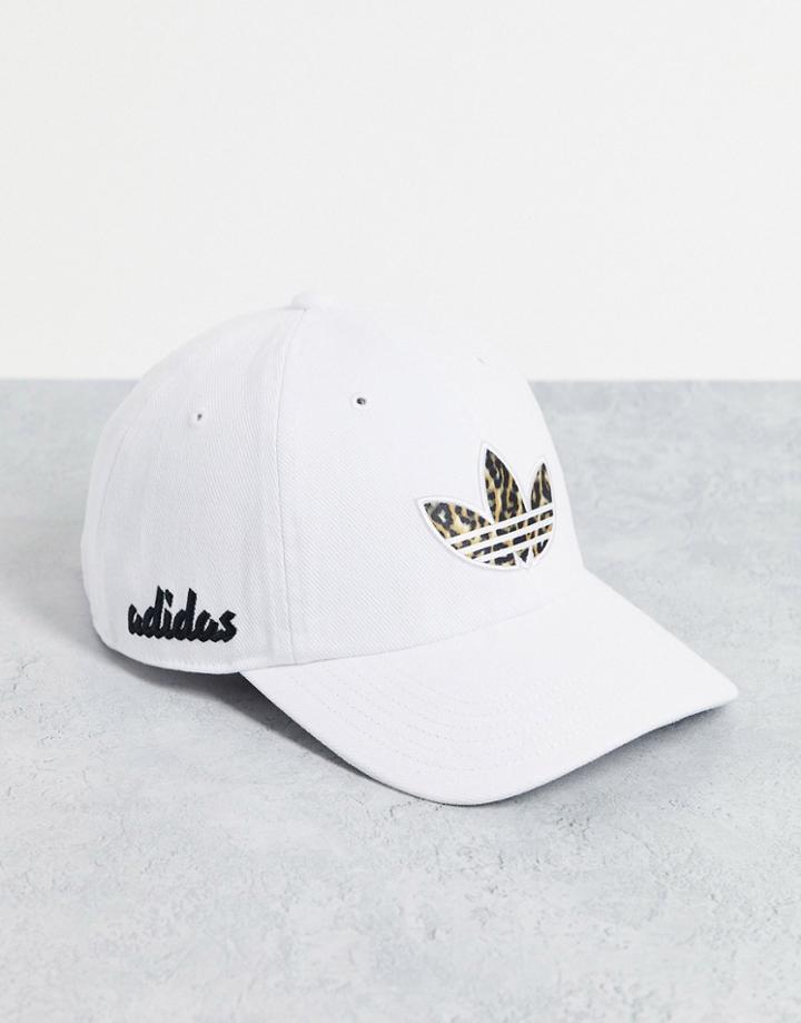 Adidas Originals Trefoil Infill Leopard Print Relaxed Cap In White