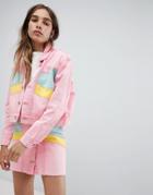 Signature 8 Retro Color Block Denim Jacket - Pink