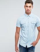 Blend Denim Shirt Short Sleeve - Blue