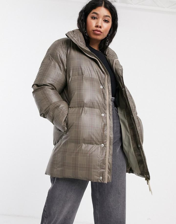 Rains Check Puffer Coat With Detachable Belt