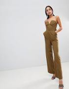 Asos Design Jumpsuit With Structured Bodice And Wide Leg - Green
