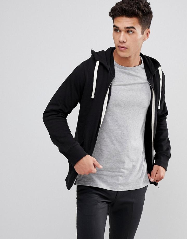 Celio Zip Up Hoodie In Black - Navy