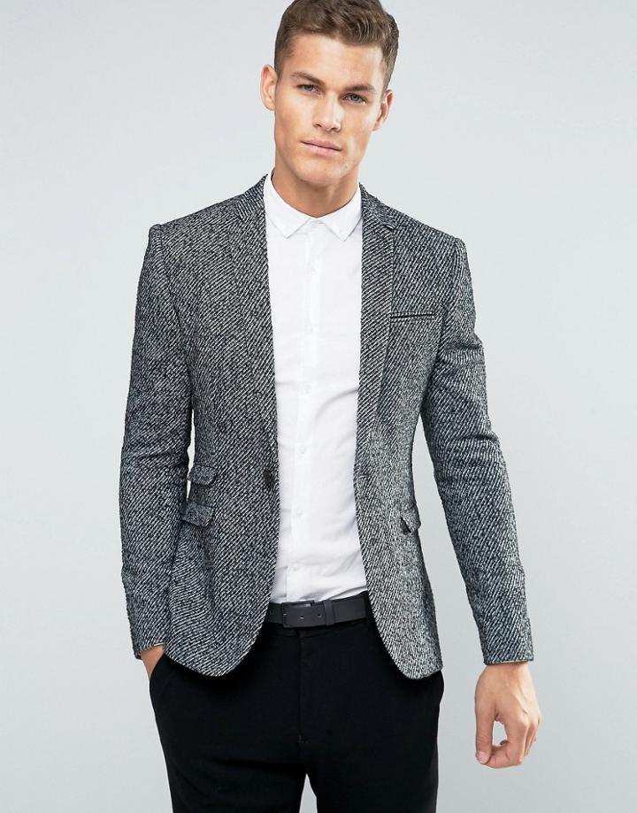 Asos Super Skinny Texture Blazer In Blue - Blue