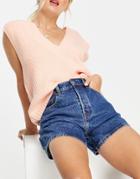 & Other Stories Forever Organic Cotton Turn Up Denim Shorts In River Blue-blues