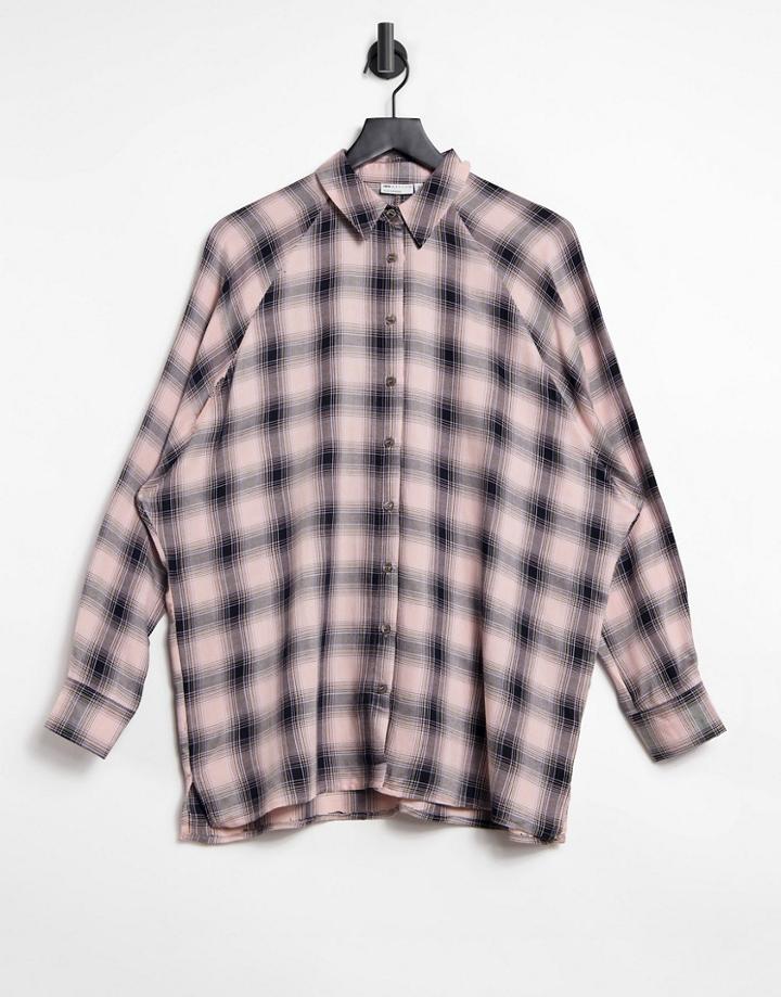 Asos Design Wfh Long Sleeve Boyfriend Shirt In Pink And Black Check-multi