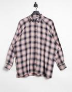 Asos Design Wfh Long Sleeve Boyfriend Shirt In Pink And Black Check-multi