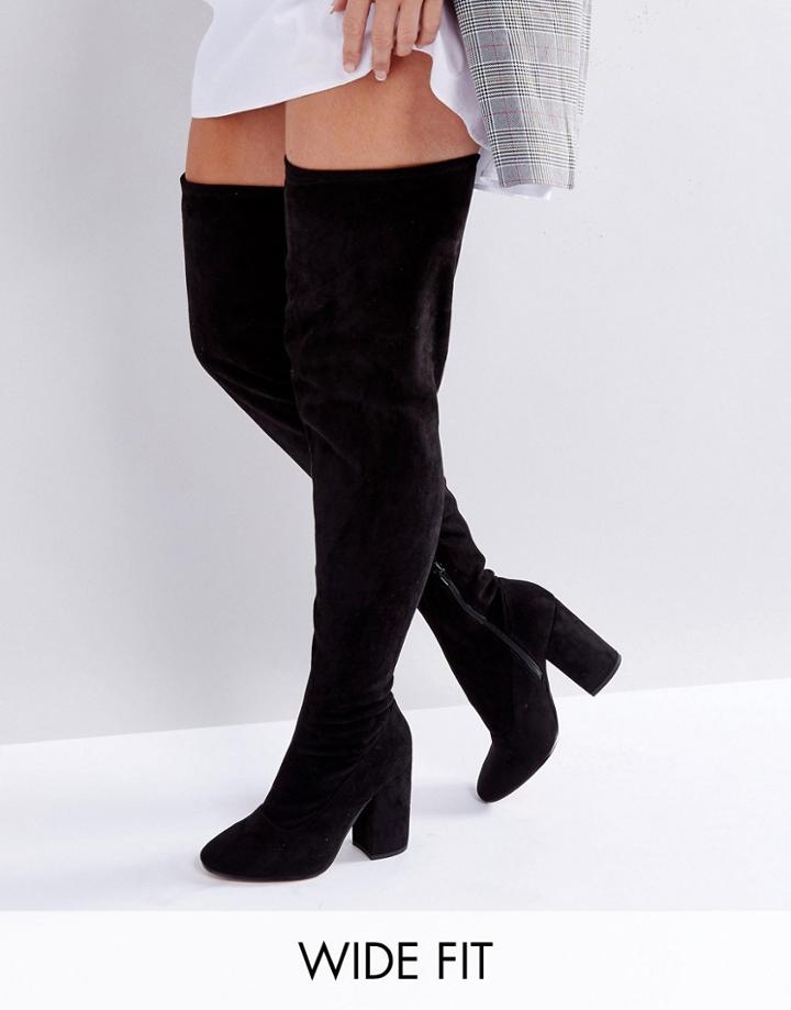 Asos Katcher Wide Leg Heeled Over The Knee Boots - Black