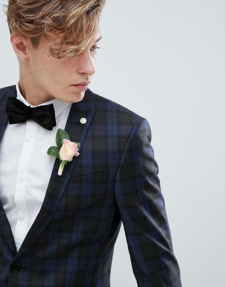 Twisted Tailor Super Skinny Suit Jacket In Blue Check - Blue