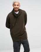 Asos Oversized Funnel Neck Sweatshirt With Drawstring Hem In Khaki - Green