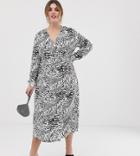 Asosdesign Curve Exclusive Jacquard Wrap Maxi Dress In Mono Animal-multi