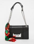 Love Moschino Shoulder Bag With Chain Straps And Scarf - Black