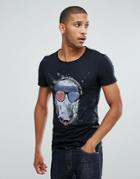 Blend Smoking Skull Print T-shirt - Black