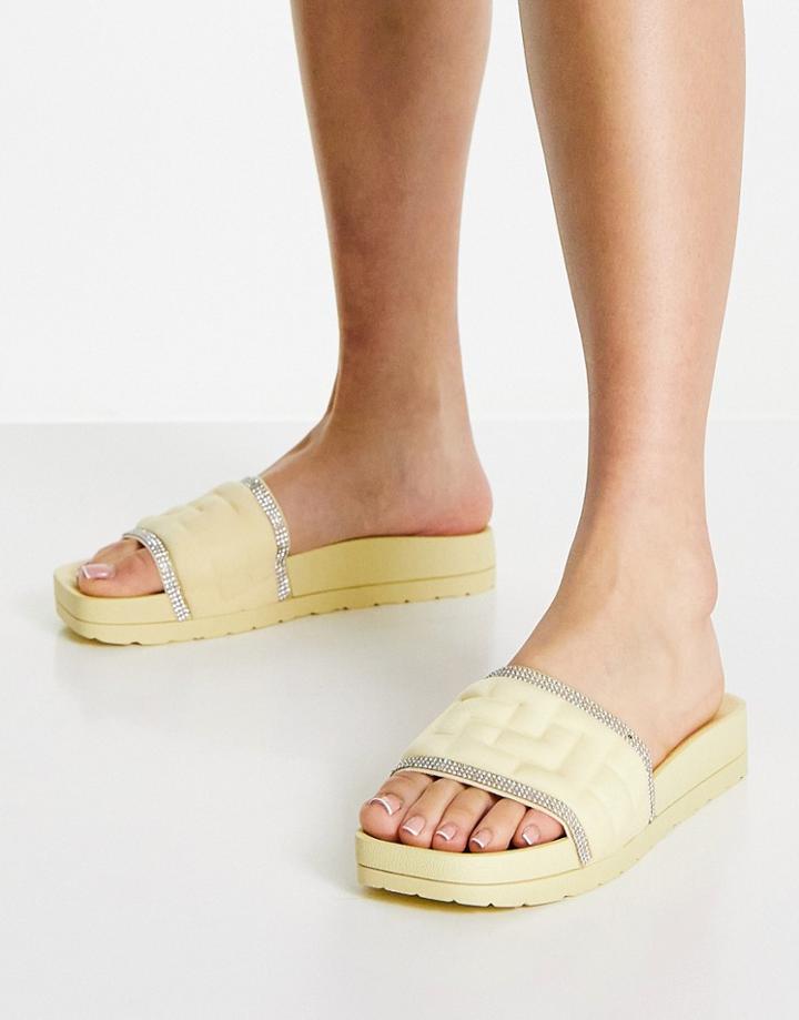 Truffle Collection Glam Embellished Pool Slide In Yellow