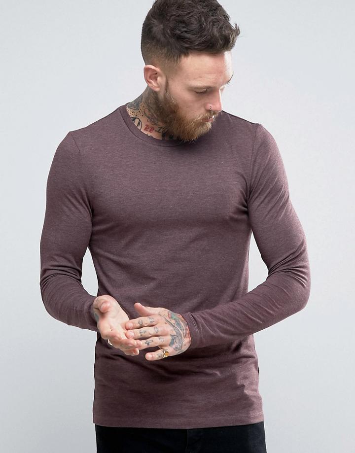 Asos Extreme Muscle Long Sleeve T-shirt In Oxblood Marl - Red