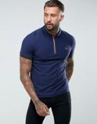 Fred Perry Slim Fit Waffle Polo With Zip In Navy - Navy