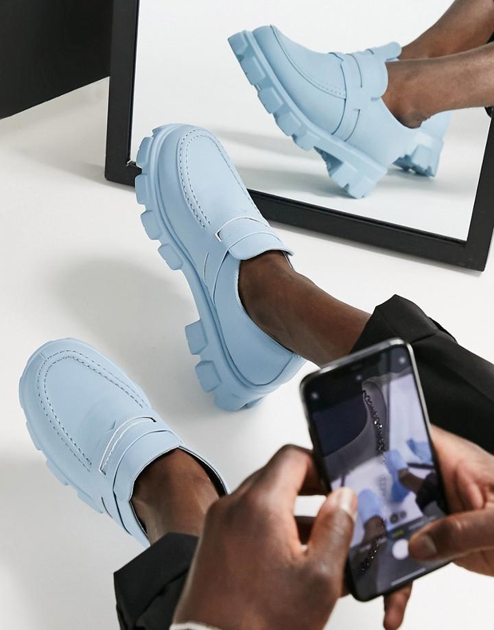 Public Desire Foster Chunky Loafers In Blue