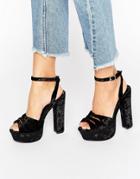 Truffle Collection Velvet Platform Heel Sandal - Black