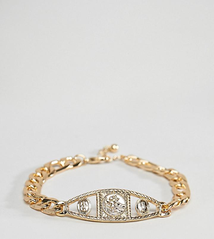 Asos Design Plus Vintage Style Medallion Chain Bracelet In Gold - Gold