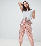 Asos Design Metallic Joggers With Zip Off Legs - Pink