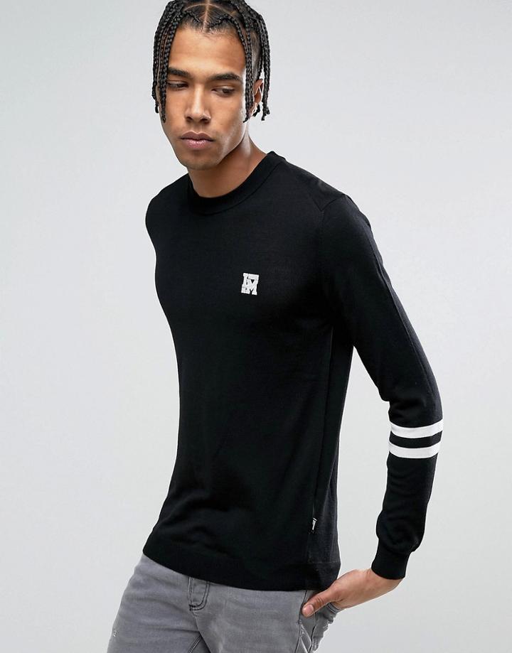 Love Moschino Sleeve Stripe Sweater With Chest Print - Black