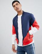 Pull & Bear Bomber With Color Block In Navy - Navy