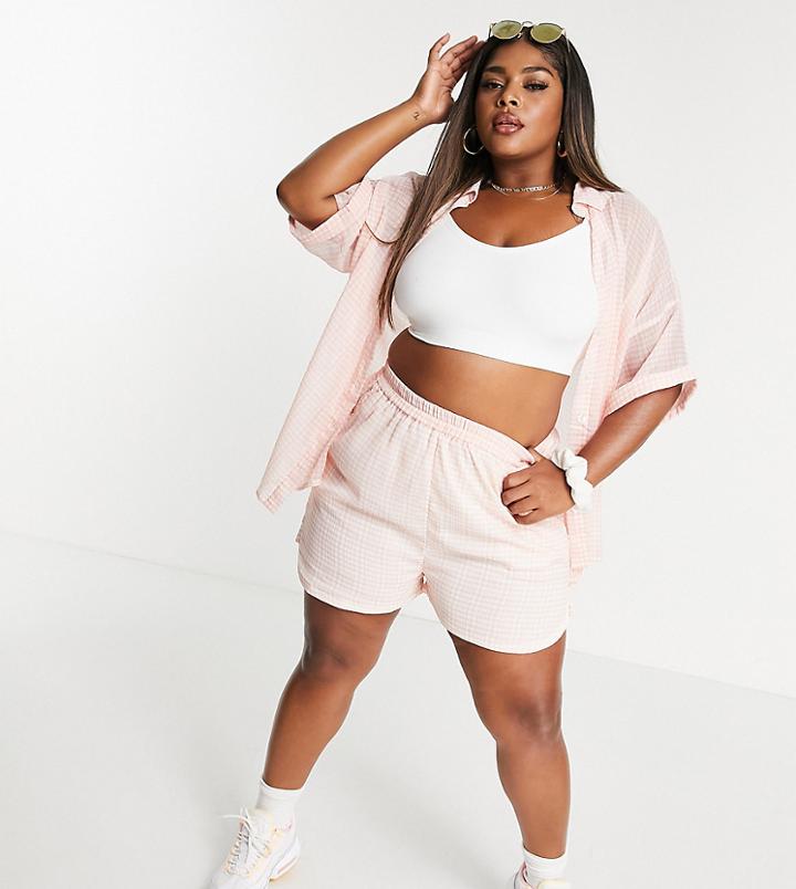 Heartbreak Plus Checked High Waisted Shorts Set-orange