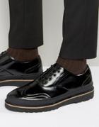 Pull & Bear Brogues With Stacked Rubber Sole In Black - Black