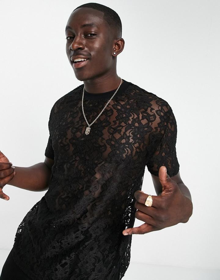 Asos Design Lace T-shirt In Black