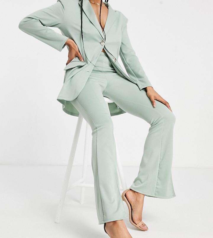 Asos Design Tall Ponte 3 Piece Sporty Suit Flare Pants In Green