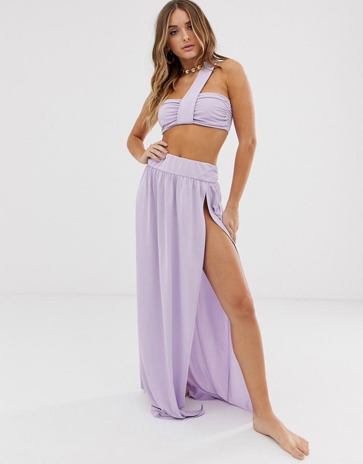 Asos Design Icey Lilac One Shoulder Beach Crop Top In Jersey Slinky Two-piece-purple