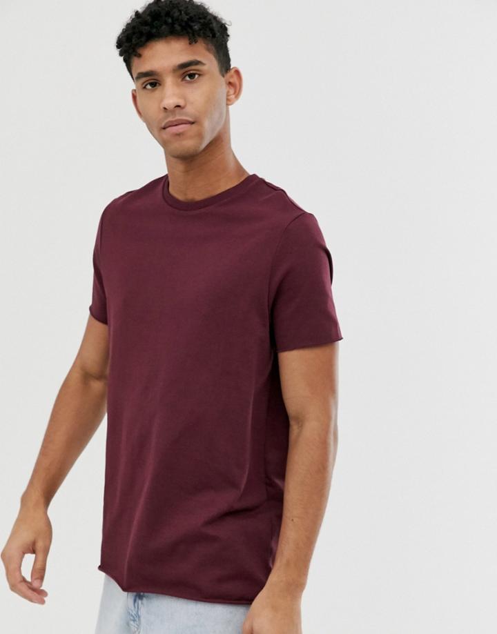 Asos Design Organic Heavyweight T-shirt With Crew Neck And Raw Edges In Red