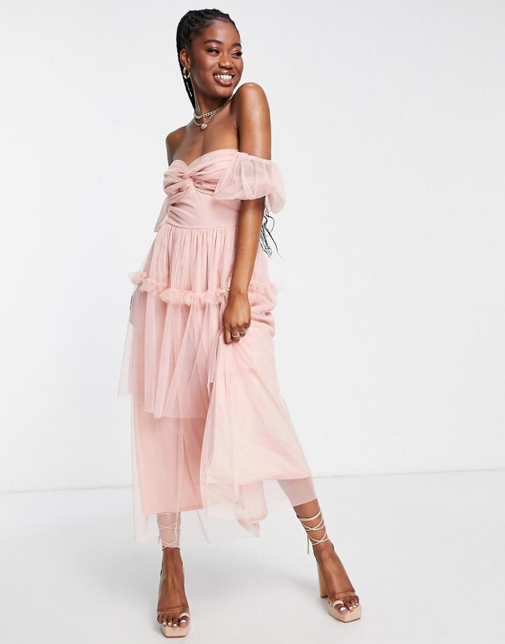 Miss Selfridge Tulle Twist Front Maxi Dress In Pink